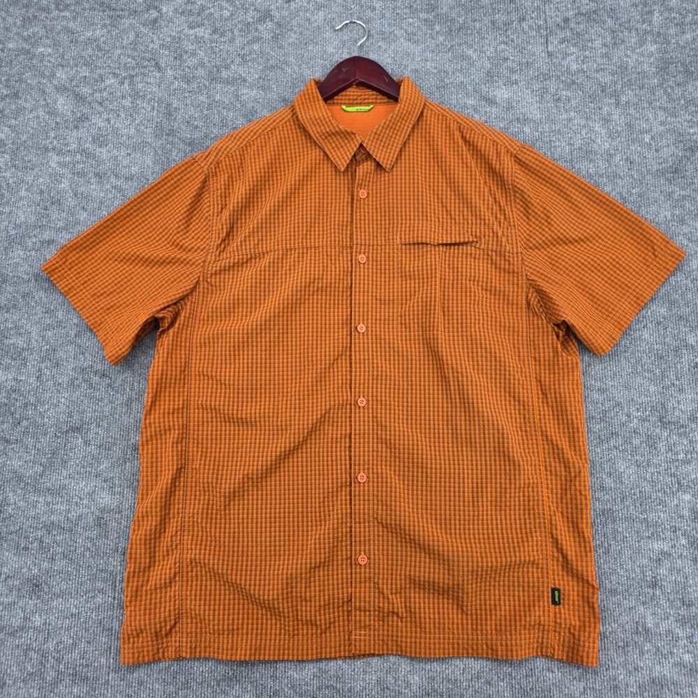 Koppen Mens Short Sleeve Plaid Button Down Hiking Shirt Orange Brown XL